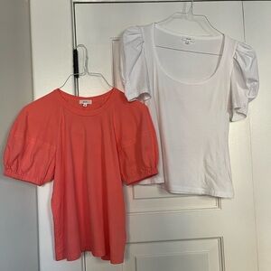 Two A.L.C. White & Coral Puff and Raglan Short Sleeve T-Shirts